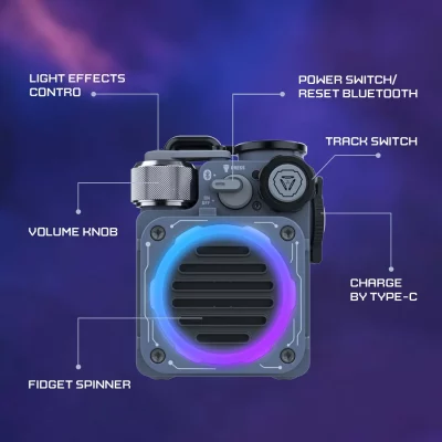 MUZEN Cyber Cube Standard RGB Futuristic Bluetooth Speaker-Grey