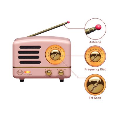 MUZEN OTR Metal Wireless Portable FM Radio Bluetooth Speaker-Pink